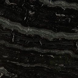 Black marble with wavy, light gray veining.