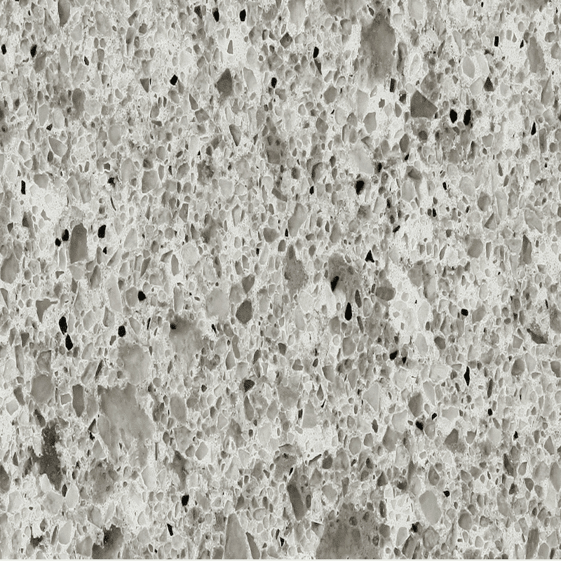 Gray quartz countertop with speckled and speckled appearance.