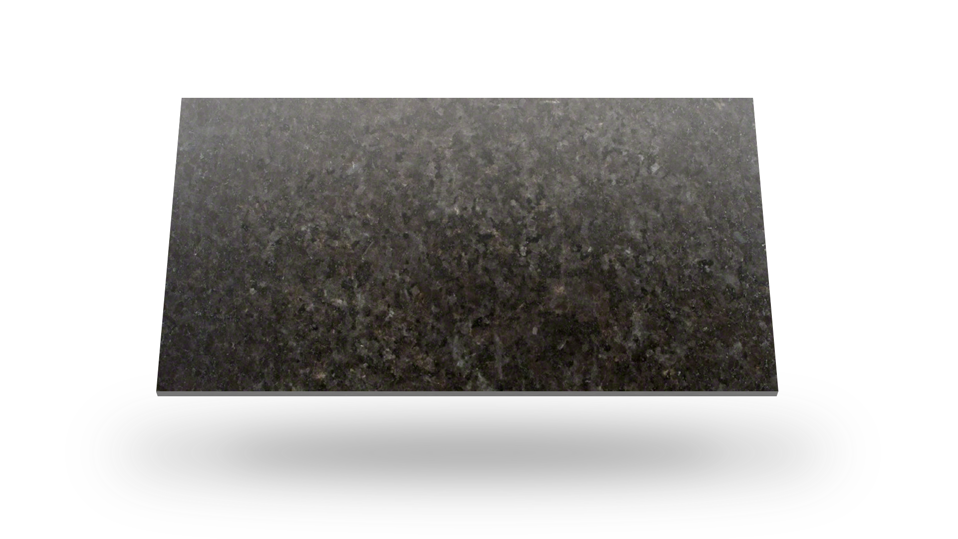 Rectangular dark granite stone slab with visible texture, slightly angled above a soft shadow.