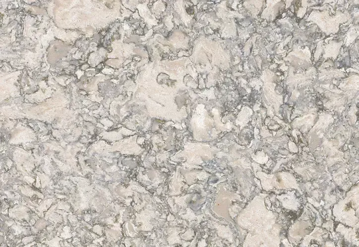 Light beige and gray marbled countertop with swirling veining.