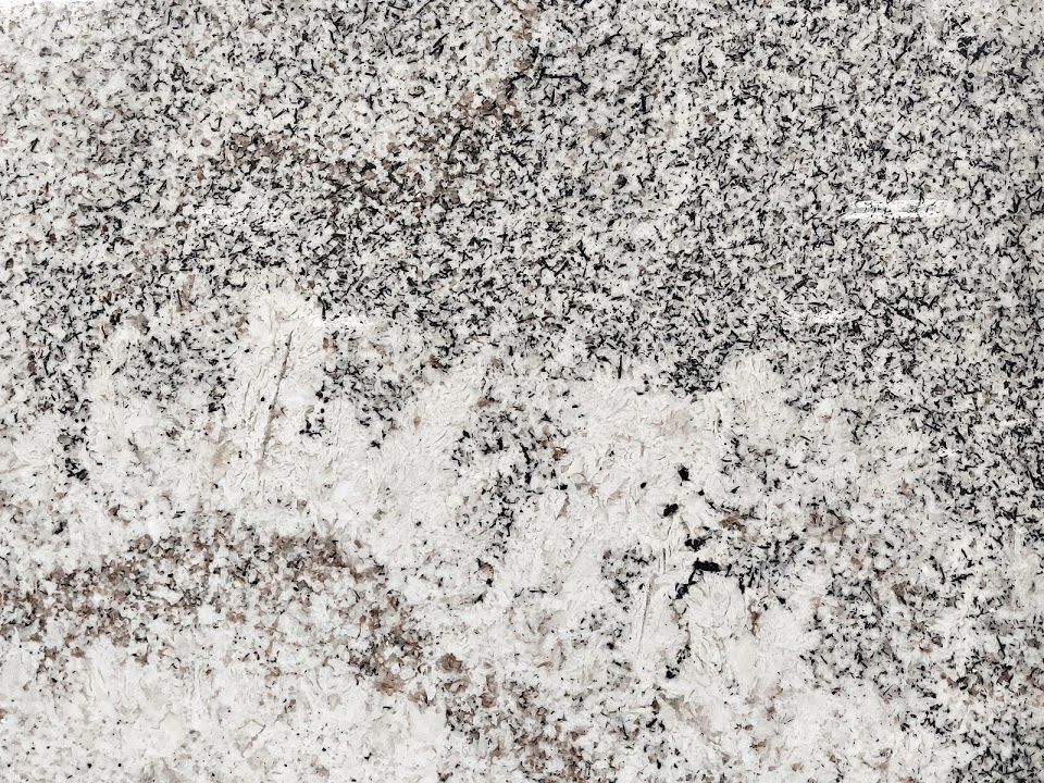 Granite countertop with a speckled pattern of white, gray, and black minerals.