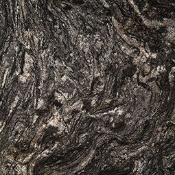 Dark, swirling granite pattern with black, gray, and light mineral streaks.