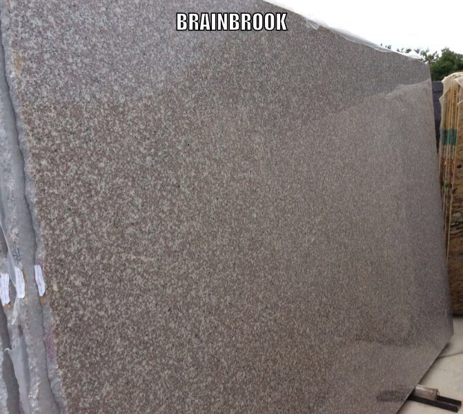 Large, flat, Brainbrook granite slab; speckled brown and gray color.