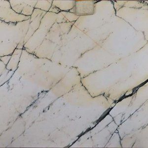 White marble slab with black veining.