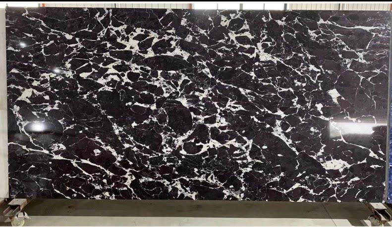 Black marble slab with white veining.