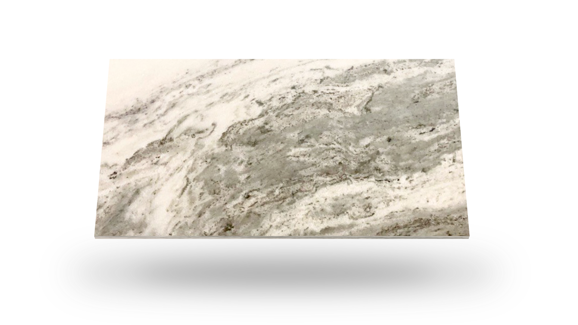 White and gray marble countertop with veining.