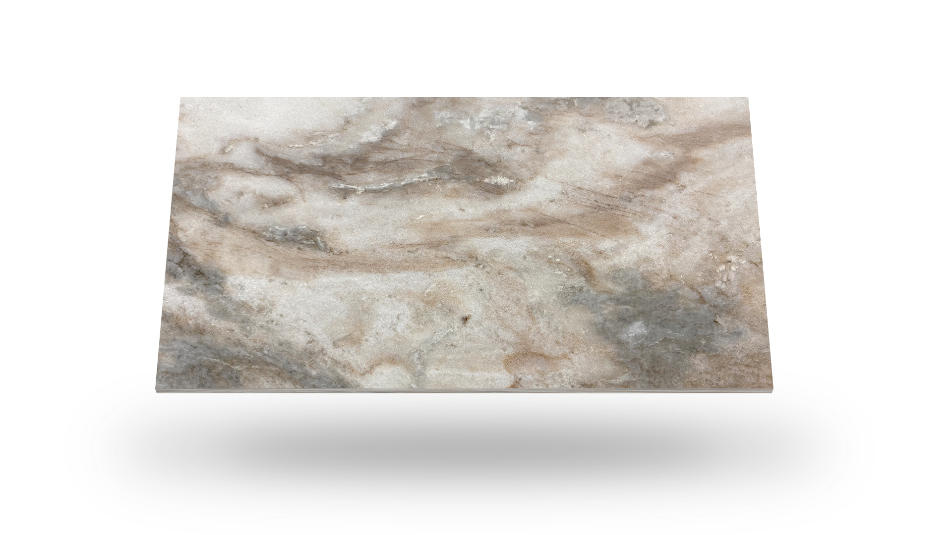 Rectangular paving stone with a marble-like pattern of light and dark beige and gray.