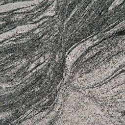 Gray and black granite surface with swirling, wave-like patterns.