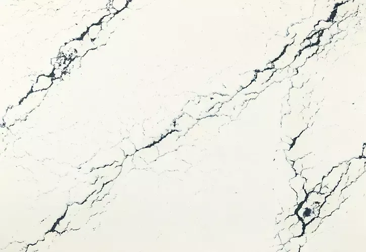 White surface with dark, jagged veining; resembles marble or quartz.