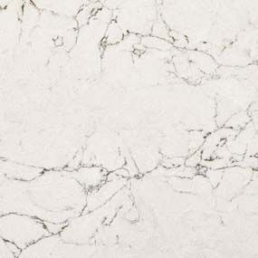 White quartz countertop with dark gray veining.