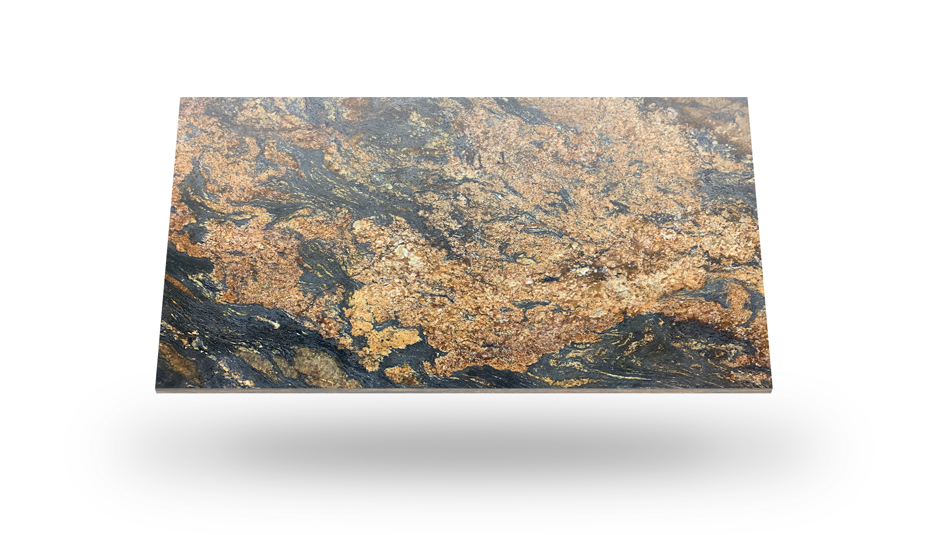 Stone slab with a rough, mottled surface in shades of brown, gold, and black.