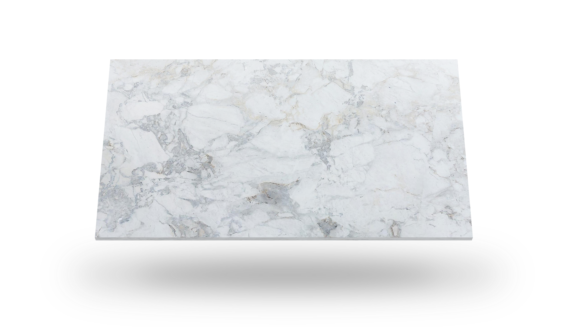 White marble countertop with gray veining.