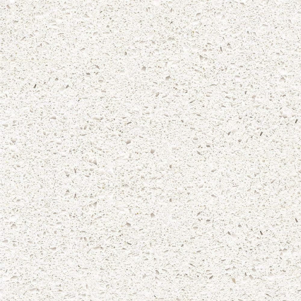 White quartz countertop with speckled texture.