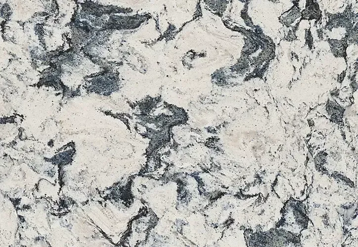 White countertop with gray and black veining.