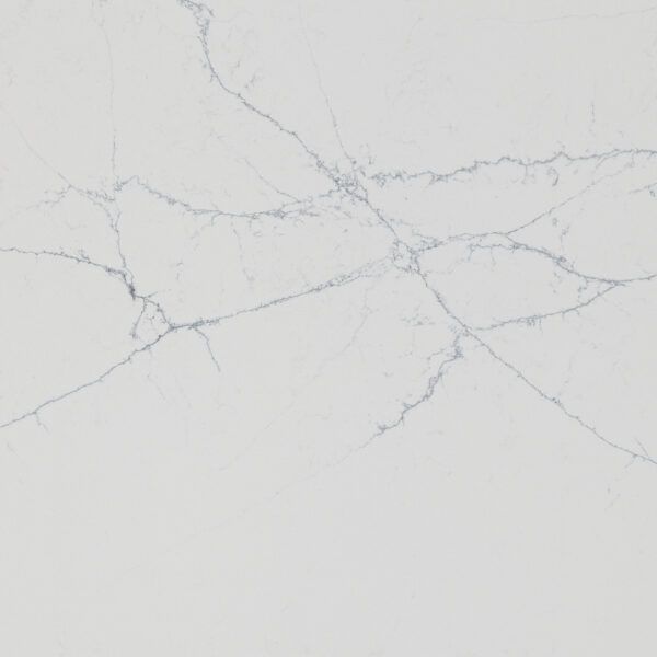 White countertop with blue veining pattern.