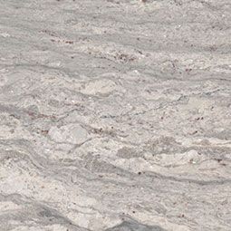 Gray and white granite countertop with wavy, flowing patterns.