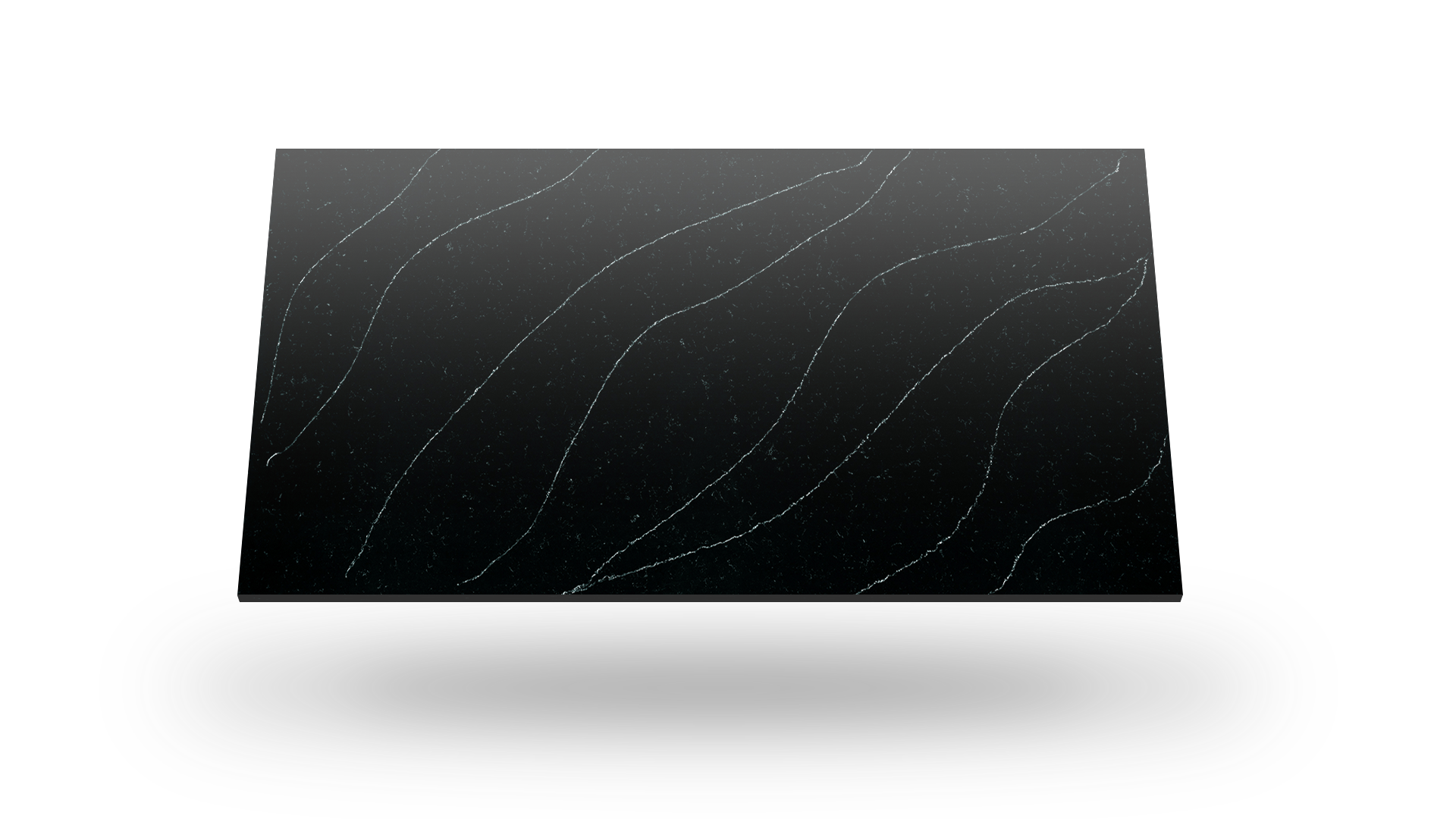 Dark countertop with white wavy veins.