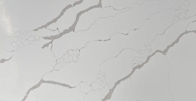 White quartz countertop with gray veining.