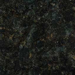 Dark green granite surface with flecks of yellow and black.