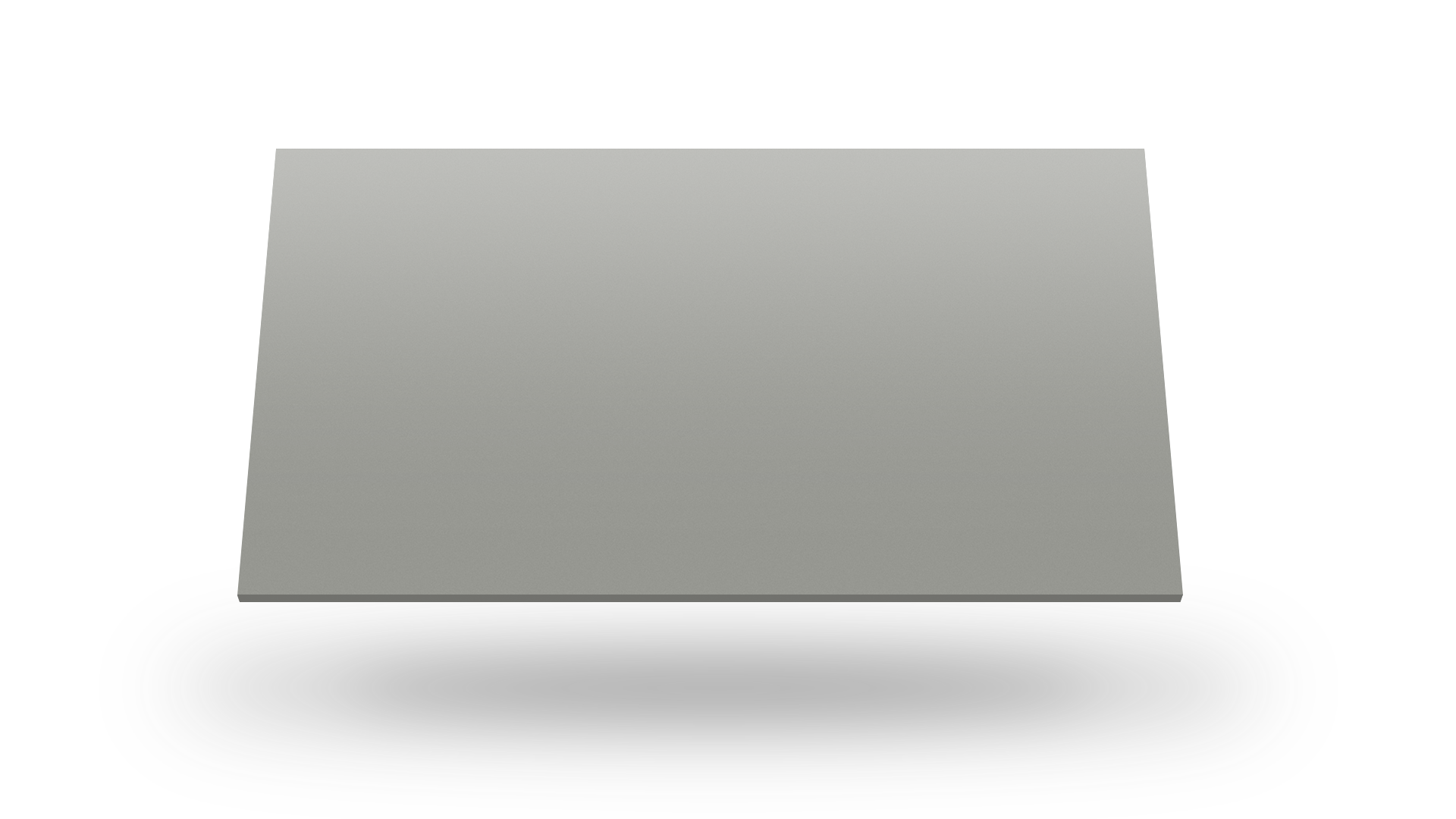 Gray rectangular object floating above a white surface, casting a soft shadow below.
