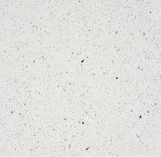 White quartz countertop with speckled dark and light flecks.