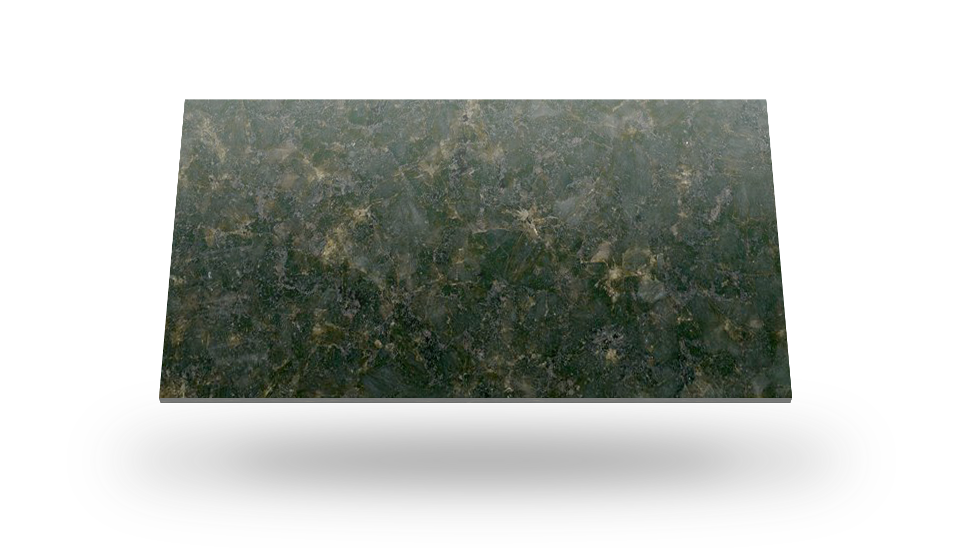 Dark green and gold speckled countertop with a slight shadow.