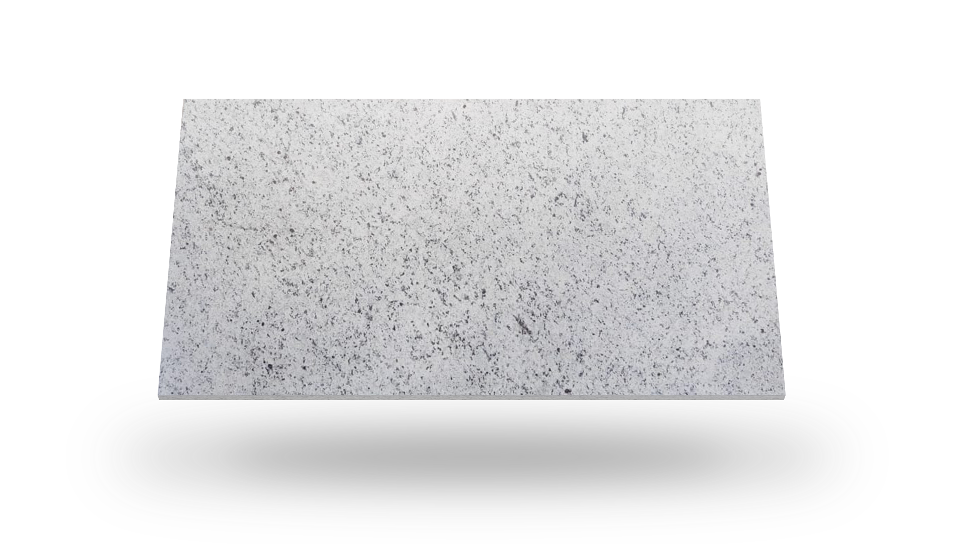 Light gray concrete block, speckled with dark gray, floating above a white surface.