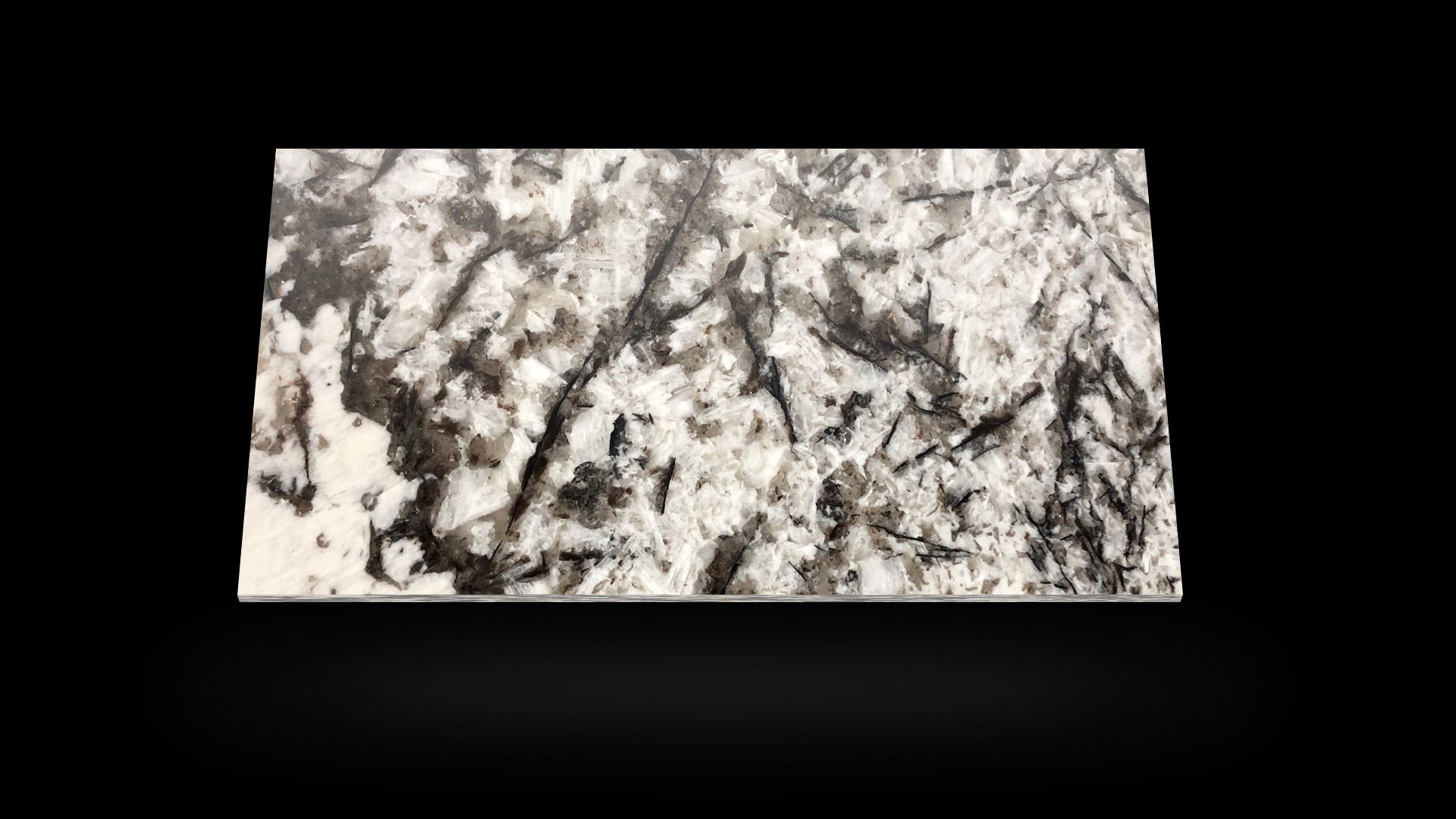 White granite countertop with black and gray veining.