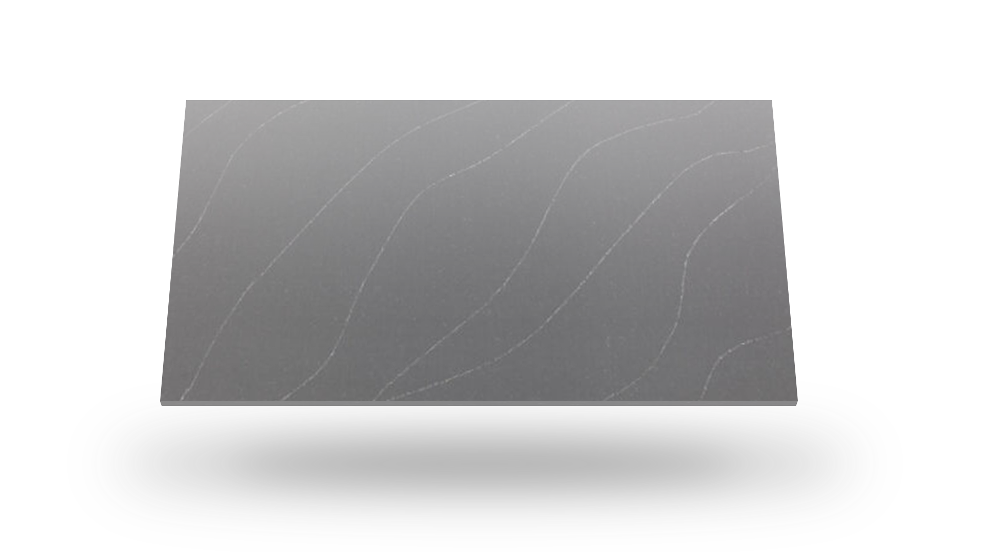 Gray quartz countertop with white veining.