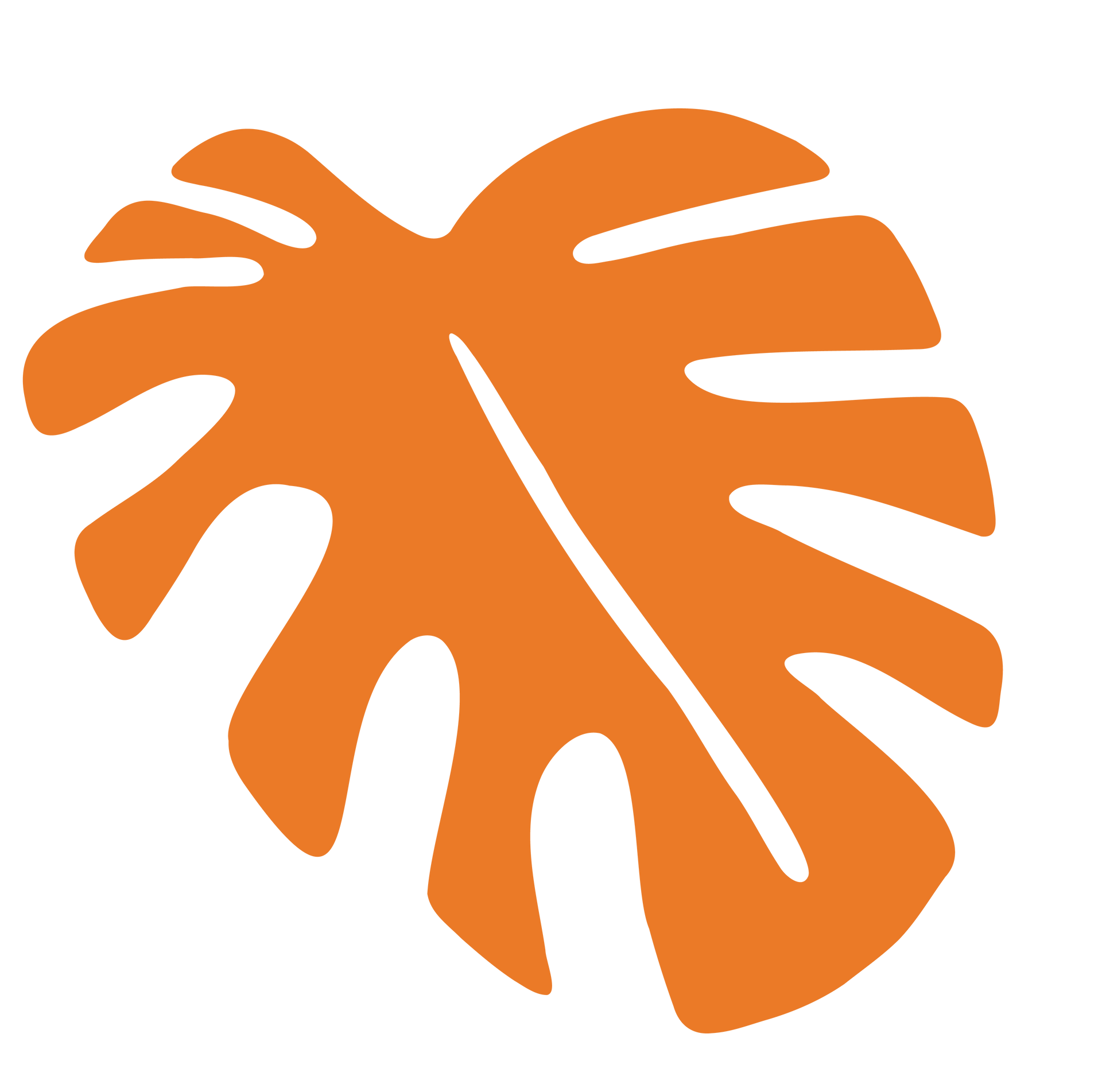 Orange monstera leaf with cutouts.