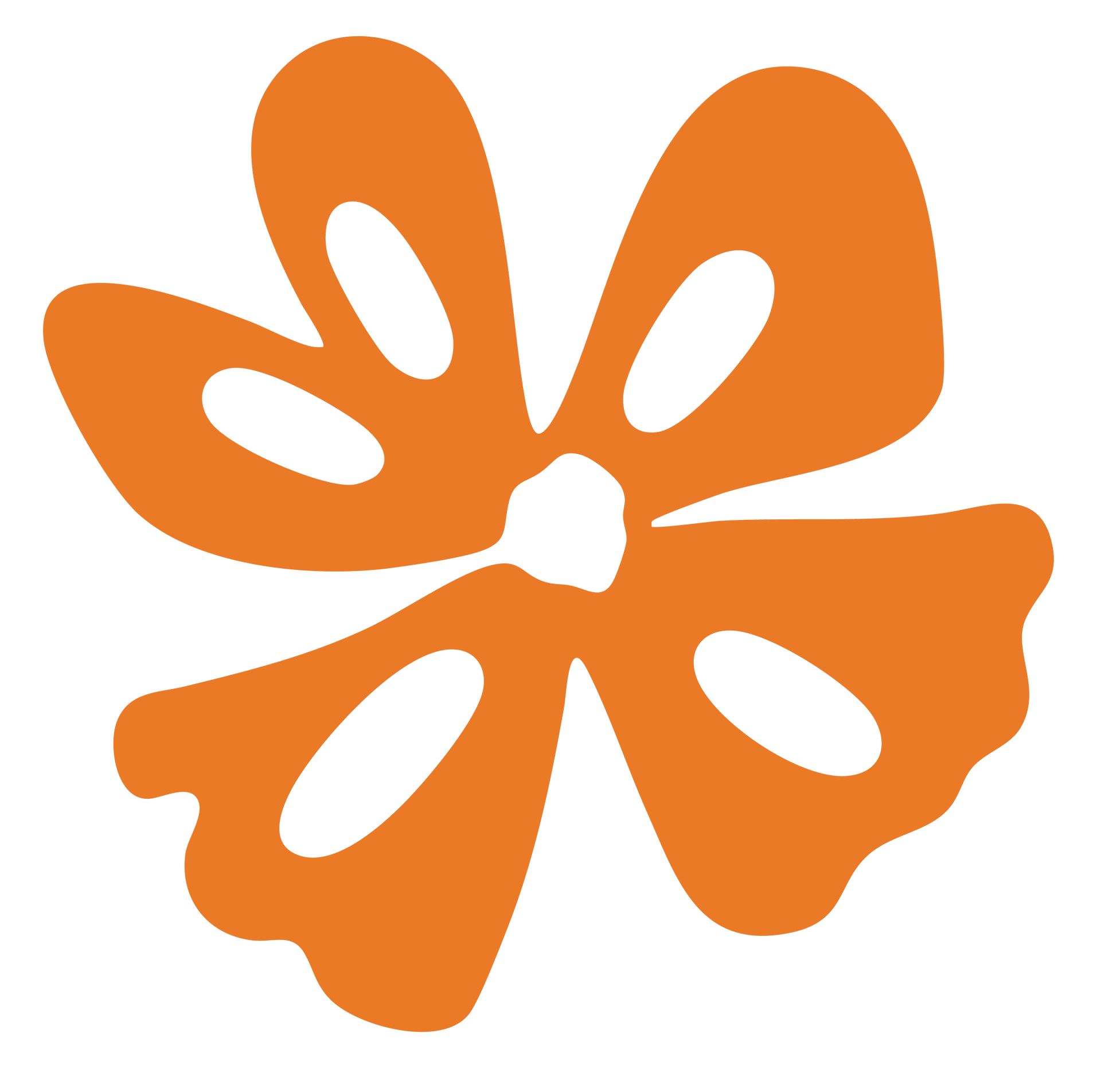 Orange flower shape with white ovals.