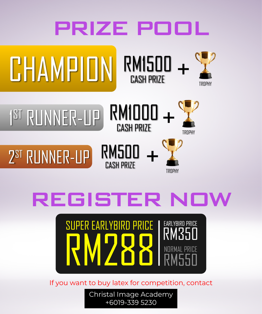 An advertisement for a prize pool with a super earlybird price of rm350