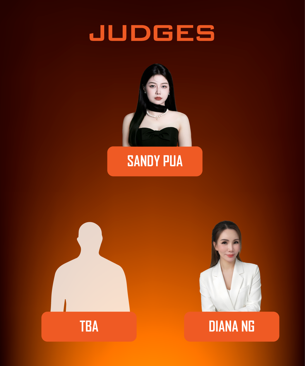Three judges are shown on a dark background