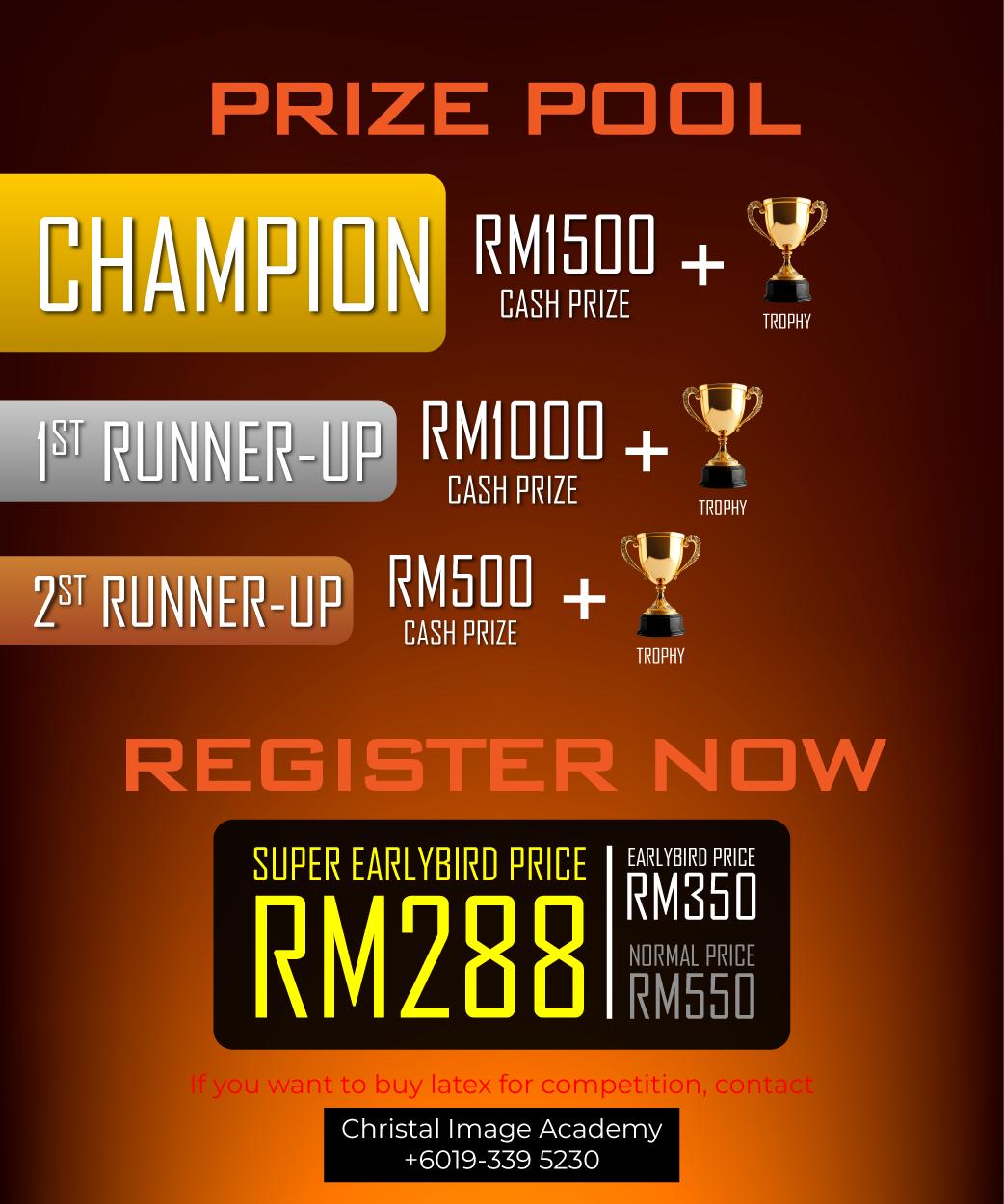 An advertisement for a prize pool with a super early bird price of rm350