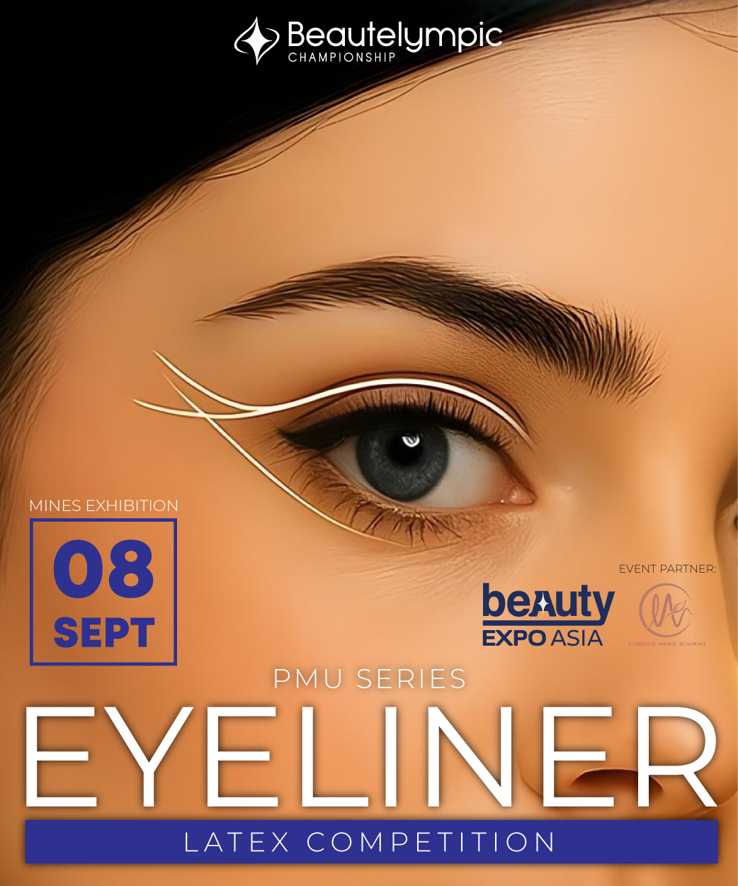 A poster for the beauty expo asia eyeliner latex competition