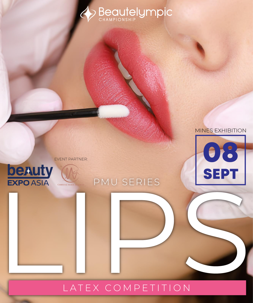 A poster for a beauty expo asia lip latex competition
