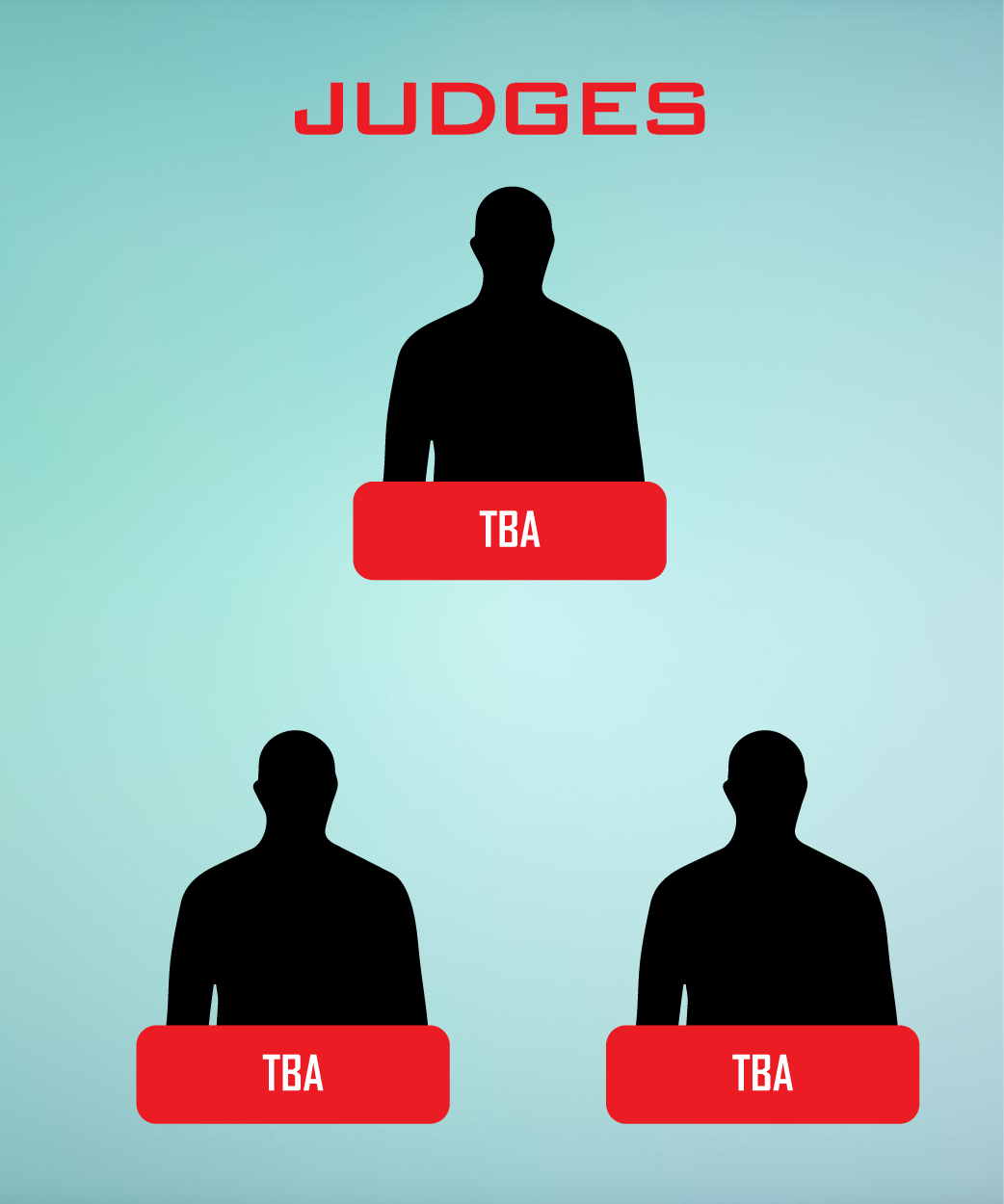 Three judges are silhouetted against a blue background