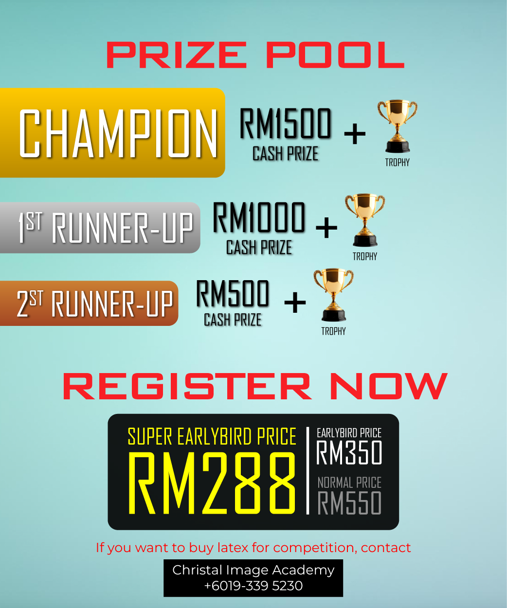 A poster that says prize pool and says to register now
