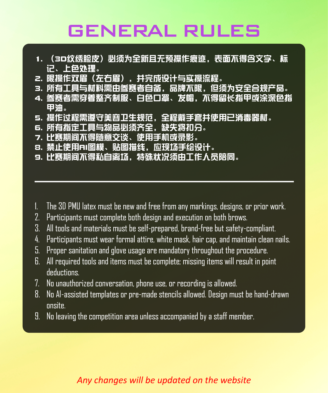 A poster that says general rules on it