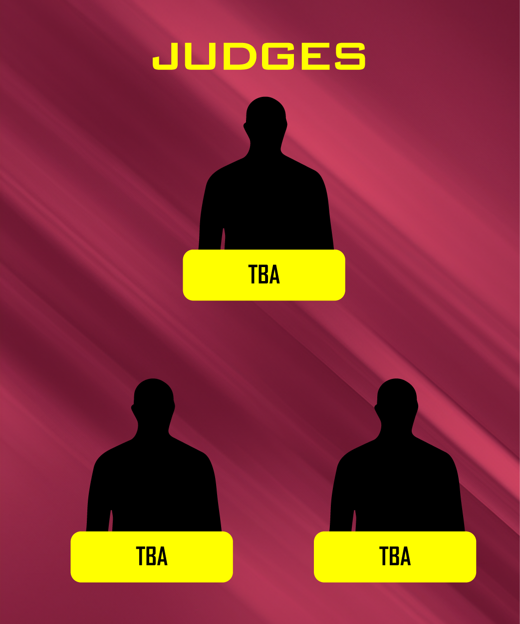 Three judges are shown on a red background