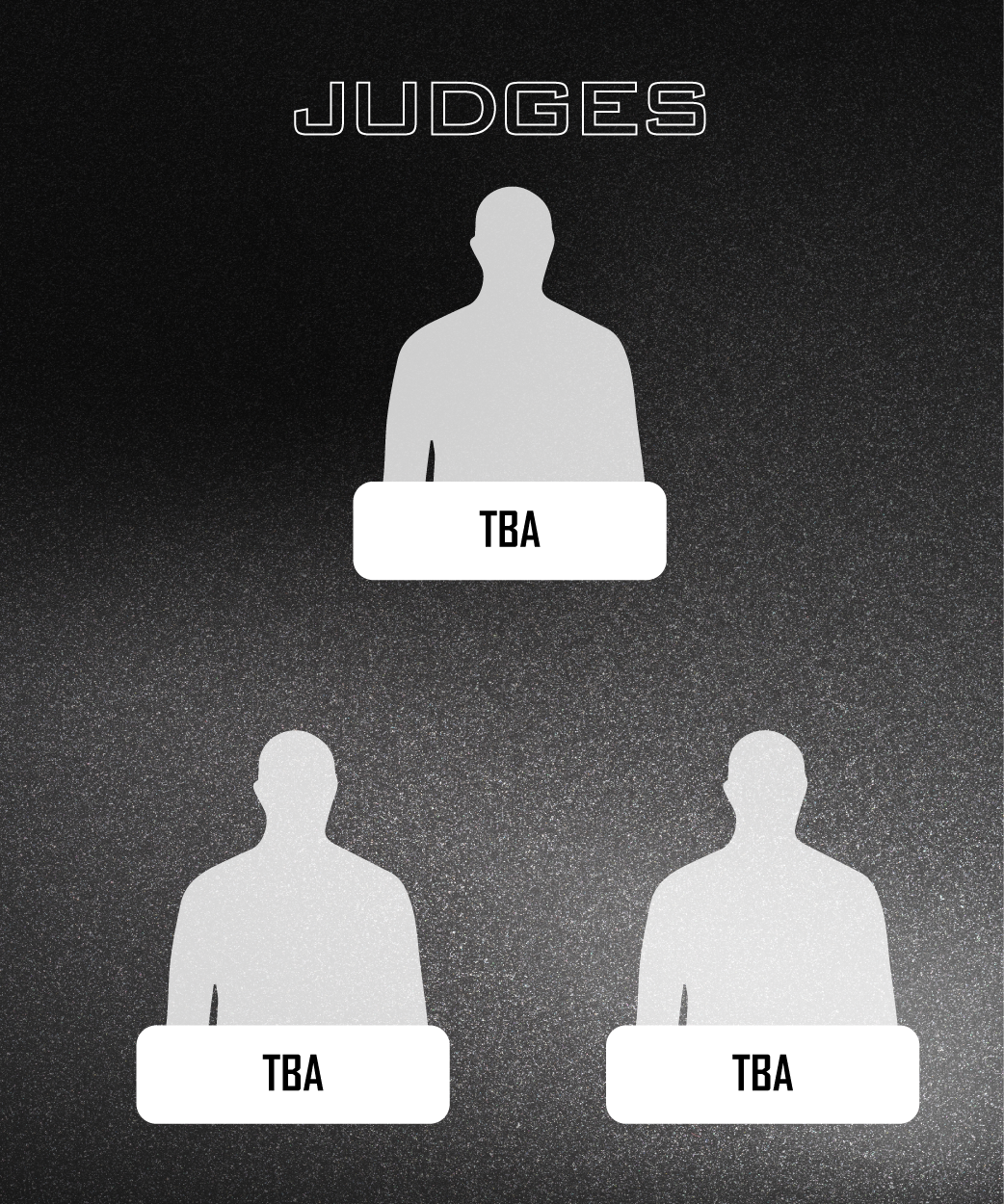 Three judges are shown on a black background