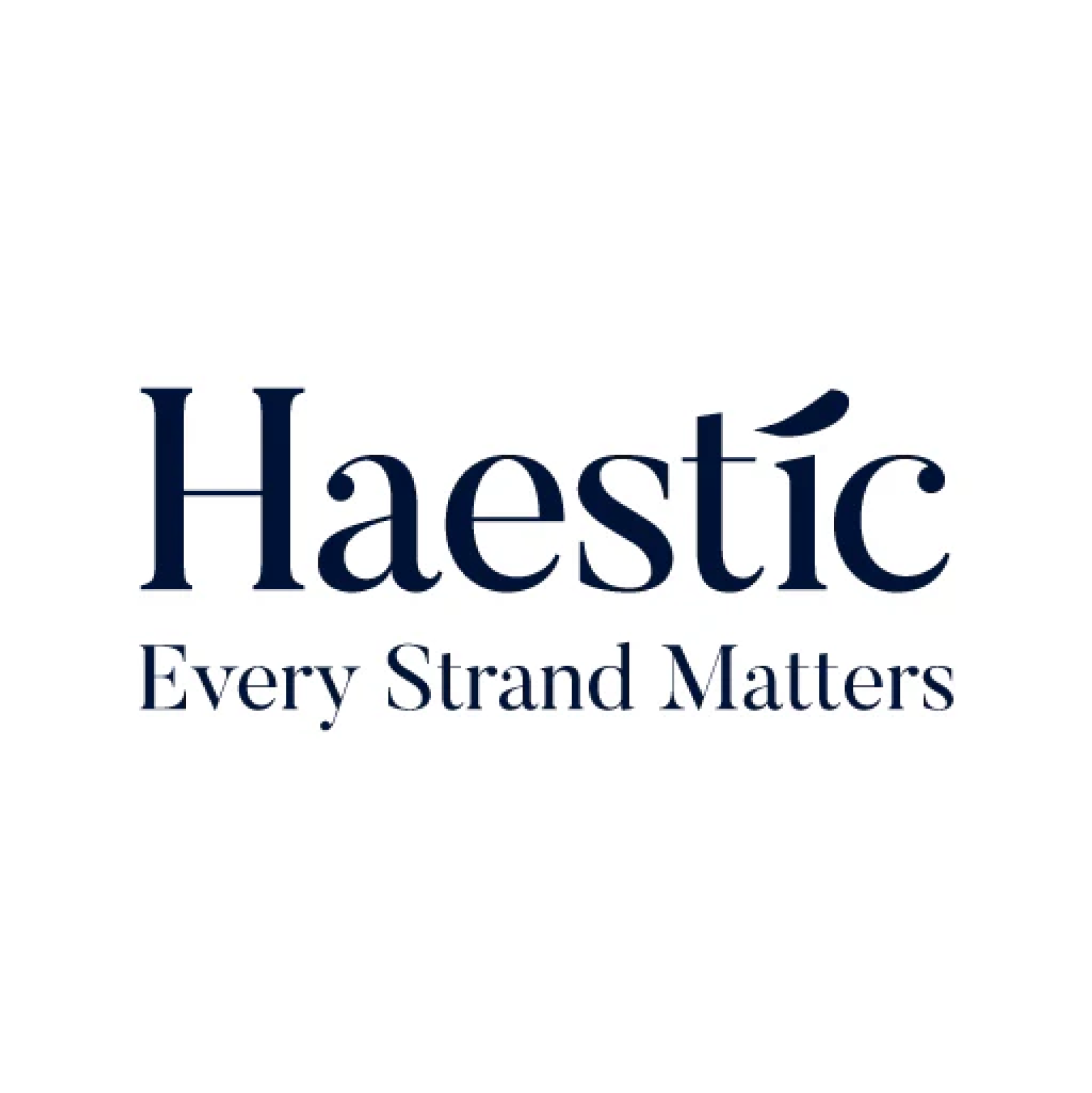The logo for haestic every strand matters on a white background.