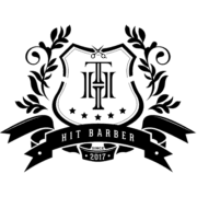 A black and white logo for a barber shop.
