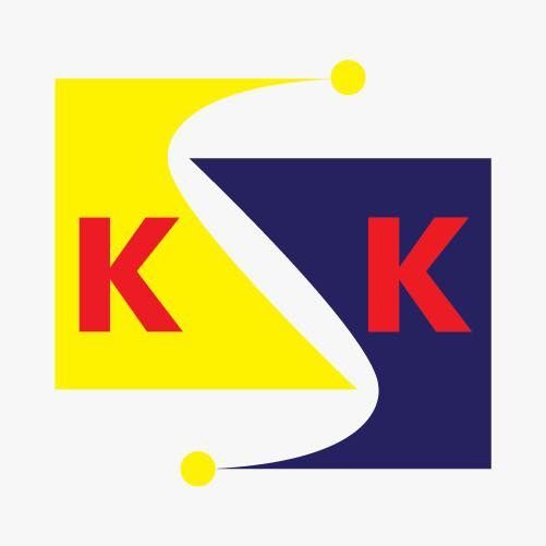 A yellow and blue square with the letter k on it