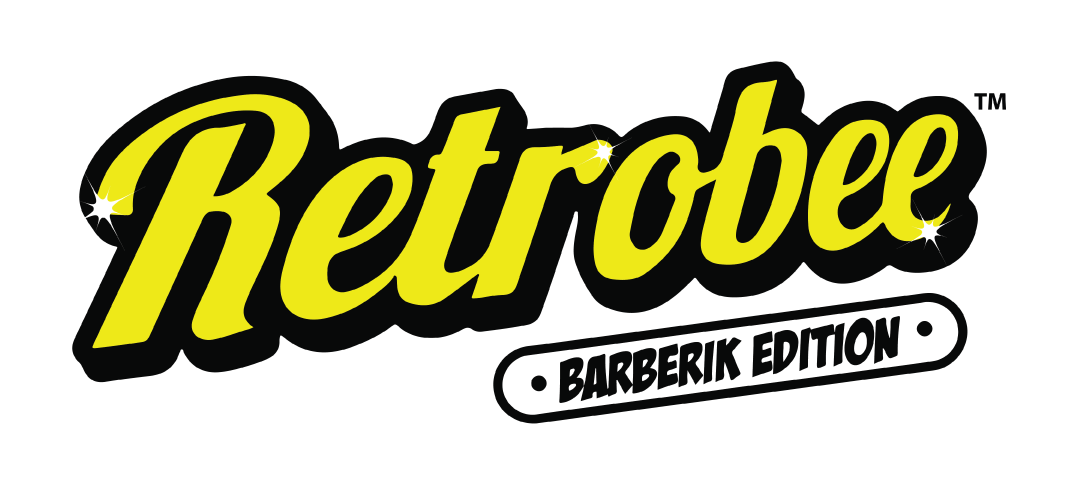 A yellow and black logo for retrobee barberik edition