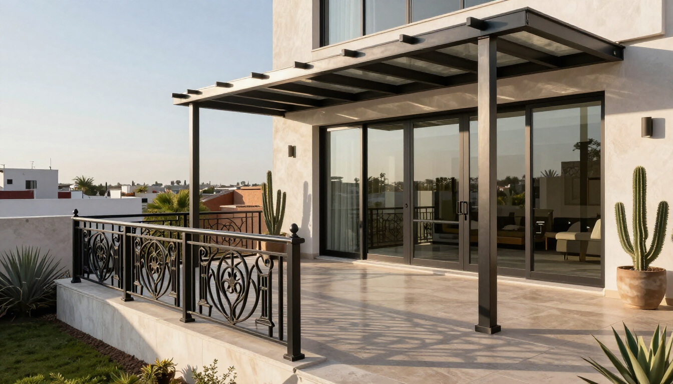 Barandales y pérgola residencial de diseño moderno