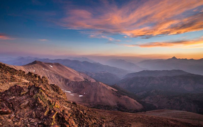 Mountain peaks at dusk