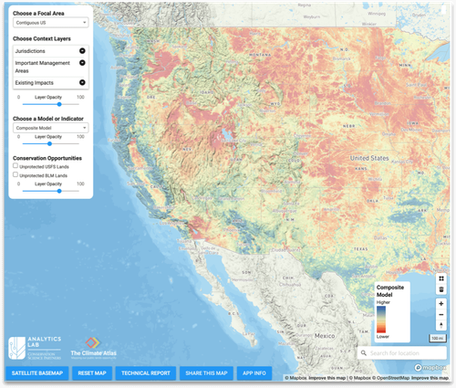 Map of The Climate Atlas mapping our public lands opportunities