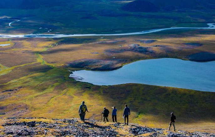 Hikers and landscape