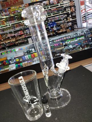 Phenomenon Glass Marble Spinner Clear Straight Waterpipe with matching pint glass
